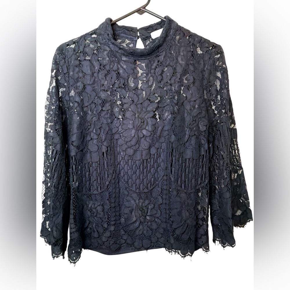 Chelsea 28 Navy Lace Bell Sleeve Top
